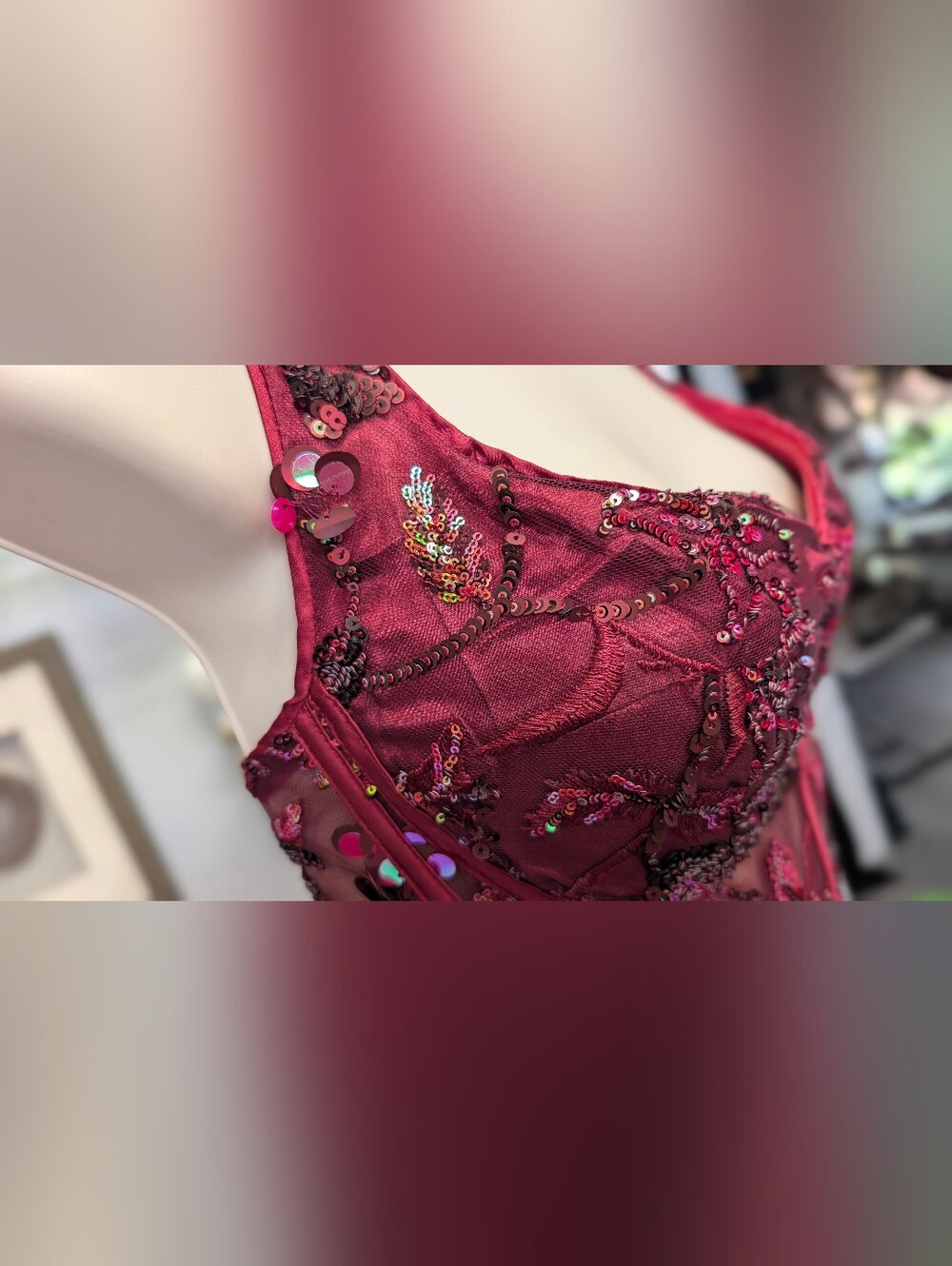 Faeriesty Maroon Metallic Tulle Beaded Bodice Corset Gown Maxi Fairy Dress LG - Picture 7 of 15